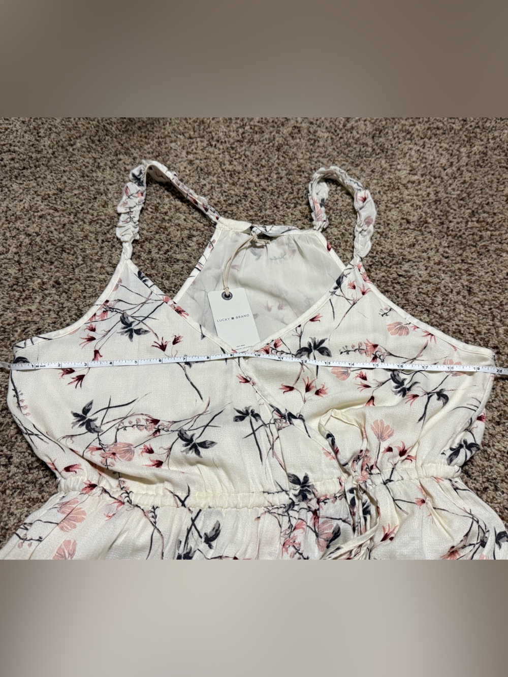 Lucky Brand Cream Floral Wrap Midi Dress with Pink Accents - Picture 13 of 13